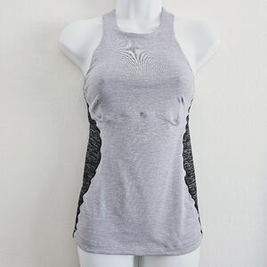 Lululemon Crossback Spin It To Win It Workout Tank Top Built-in Bra Gray Black 4